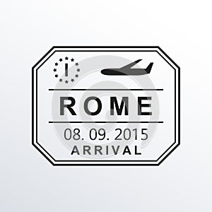 Rome passport stamp. Italy airport visa stamp or immigration sign. Custom control cachet. Vector illustration. photo